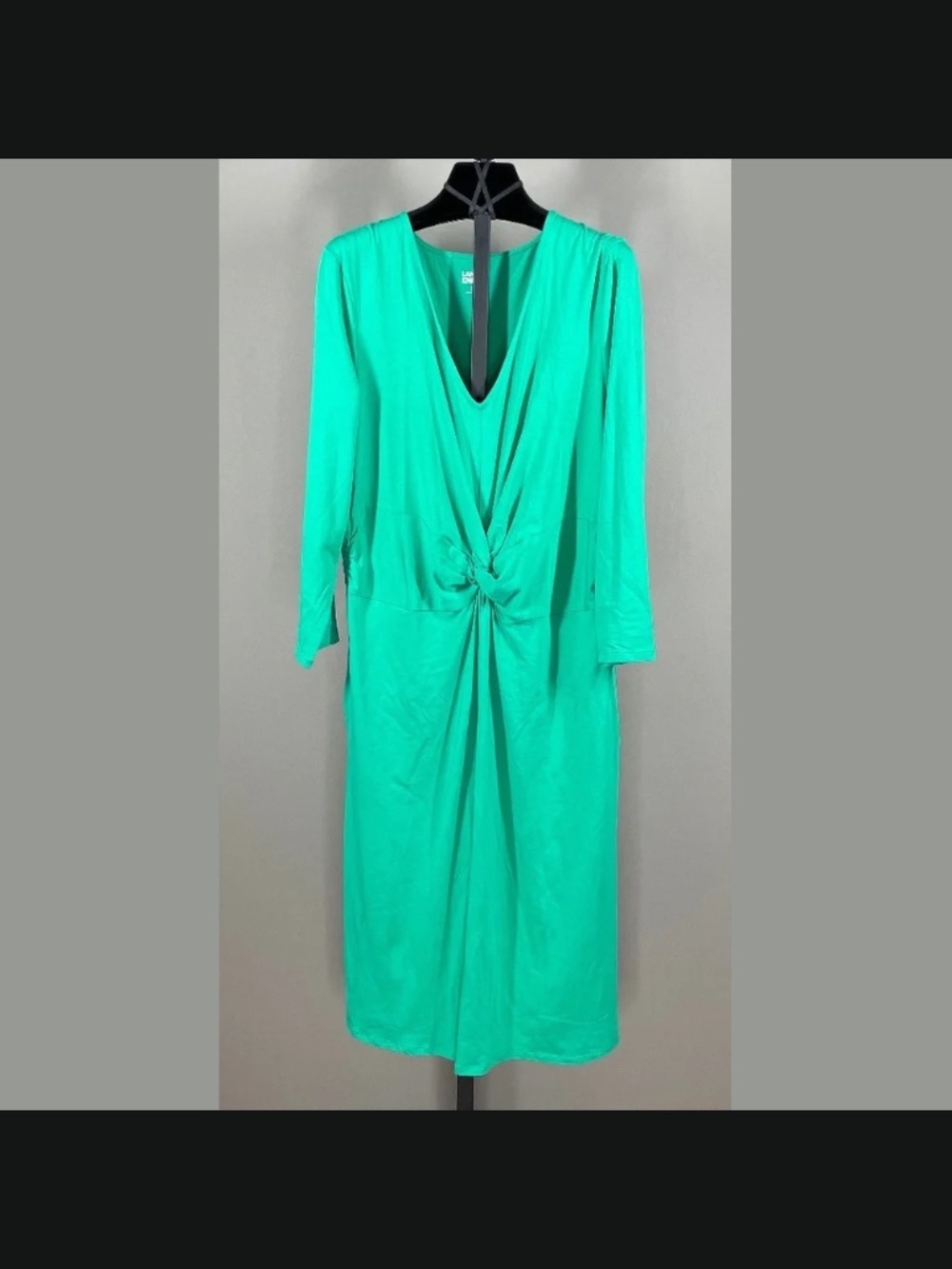 NEW Lands End Dress Womens Large 14 16 green midi sheath casual colorful classic